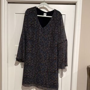 CAbi Black and Brown Long Sleeve Dress